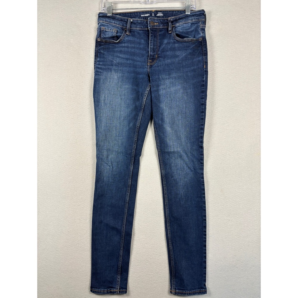 Old Navy Rockstar Super Skinny Jeans Mid Rise 10 Long Dark Wash Blue